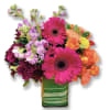  Starting with soft peach roses, its colors flow seamlessly to orange