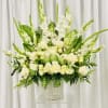 Beautiful bright display of all white flowers to show love and adornment