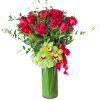A deluxe edition of the Long Stemmed dozen red rose arrangement. One
