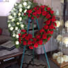 Farewell Heart Standing Spray with Red and White Roses