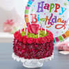 Our Birthday Wishes Flower Cake includes burgundy chrysanthemums; green button poms; hot