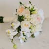beautiful hand wrapped bouquet with garden roses and orchids.

Flowers and similar colors