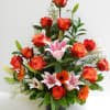 Combination of roses, gerberas and lilies on one side.

Flowers and similar colors