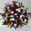 Display of Red, White and Blue flowers