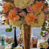 Beautiful tall centerpiece in a gold trumpet 20&quot; glass vase
