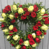 LARGE 24&quot; RED AND YELLOW ROSES HEART FRAME  WITH HYPERIUM BERRIES