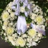 22&#039; WREATH OF ALL WHITE ROSES MUMS.SPIDER MUMS AND WHITE NIN
22&#039; ALL