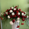 Red and White Flowers on casket