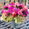Green antique hydrangeas , spray roses panda orchids , 