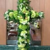 Sympathy Large Cross with green hydrangea, orchids and other mix flowers