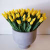 Large stone bowl filled with all yellow dutch tulips. Can request different
