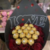 we have beautiful dozen red roses with ferrero rocher chocolates 