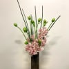 Elegant upright of French tulips and Orchids