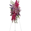 Composed of Gladiolus, Lilies, Roses, Stock, Carnations, Ruscus Italian Green. Stand included.