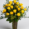 Our long stemmed premium yellow roses in beautiful cut vase with premium