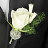 White Rose, White Rose Petals, Sprigs Ming Fern, Silver Decorative, Black Corsage