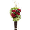 Clusters of elegant red Roses at varying heights are surrounded by lovely