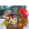 Fruit basket combined with gourmet cheeses and assorment of fresh pineapple, grapes