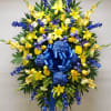 GRAND BLUE AND GOLD SPRAY BY TWIN TOWERS FLORIST IN ARLINGTON, VA