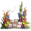 An unforgettable photo monument with this lush rose, lily and delphinium bouquet.