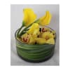 Simple and beatiful design of yellow calla lilies, cymbidium orchids in a