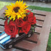 Florist choice arrangement in a black SS Chevy Camaro keepsake planter. Succulents