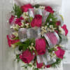 Hot Pink Spray Roses, White Limonium, Fern. 