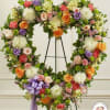 Heart Shaped Spray of White Chrysanthemums, Spray Roses, Pastel Roses, Green Pompoms