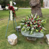A LOVELY ARRAY OF RED AND WHITE TONES, FEATURINING ROSES AND SNAPDRAGENS