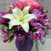 This is one of our beautiful lavender themed arrangements with an oriental