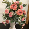 Pink silk bouquet in clients vase to match her decor
