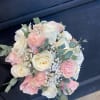 Pink and white roses million star stem wrapped brides bouquet 