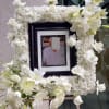 Always in our hearts, all white floral frame , display a beautiful