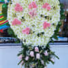 Full Heart Designed with Light pink Roses and white Cushions 