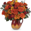 Two gorgeous autumnal gifts in one, this fabulous fall bouquet is arranged