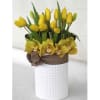 Modern and clean design of yellow tulips surrounded by a ring of