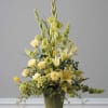Roses, gladiola, bells of ireland lilies, hydrangea, hypericum, solidago vibernum, tulips and