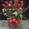 Dozen Red roses with greens &amp; filler