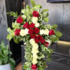 Red and White Cross Standing Spray.  These colors can be different.
