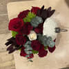 A beautiful white ornament container with red accents. Other option like blue