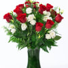 1 Enjoy this arregament of red roses , white lisianthus and green