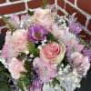 pink garden flowers basket
Full of roses, Alstroemeria, carnations and more, this basket