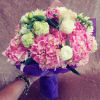 SHOWN: Deluxe
Pink hydrangea, roses, dahlias, lisianthus, peonies, silver dollar greens
