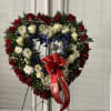 Red, White and Blue Heart Wreath Tribute
Roses, daisies and delphinium to say