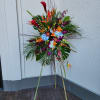 A beautiful cross tribute designed with tropical flowers. Can be customized in