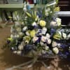 Beautiful white roses, daisies, hydrangea, lilies, alstroemeria &amp; navy/blue irises, delphinium and