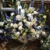 Beautiful white roses, daisies, hydrangea, lilies, alstroemeria &amp; navy/blue irises, delphinium and