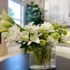 White calla lilies , white roses with green viburnum and white lily&#039;s