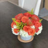 Cheerful addition to anyones space.
Arrangement of Hydrangeas, Roses, Spray Roses, Greenery and