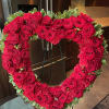 Gorgeous Heart Shaped Spray. Mix of Red Roses, Spray Roses, Carnations and